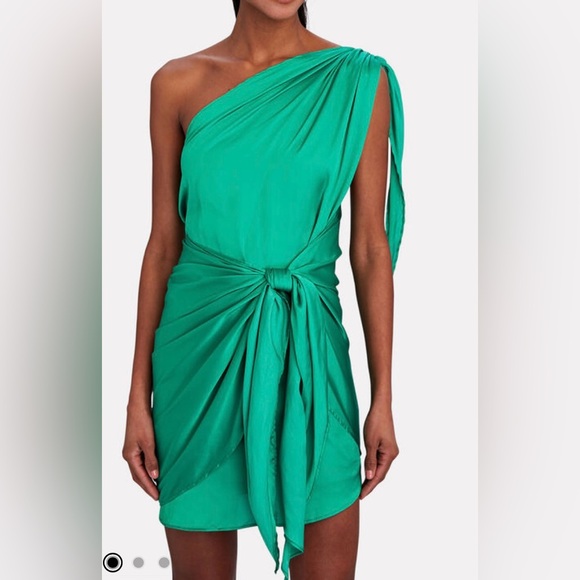 Baobab Marea One-Shoulder Satin Mini Dress in Green - Picture 3 of 8